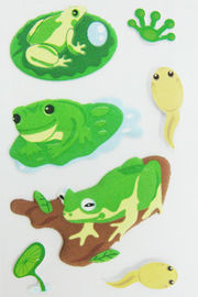 Yumuşak Bulanık PVC Çocuk Kabarık Çıkartmalar Açık Yeşil Karikatür Kurbağa Şekil Çevre Dostu
